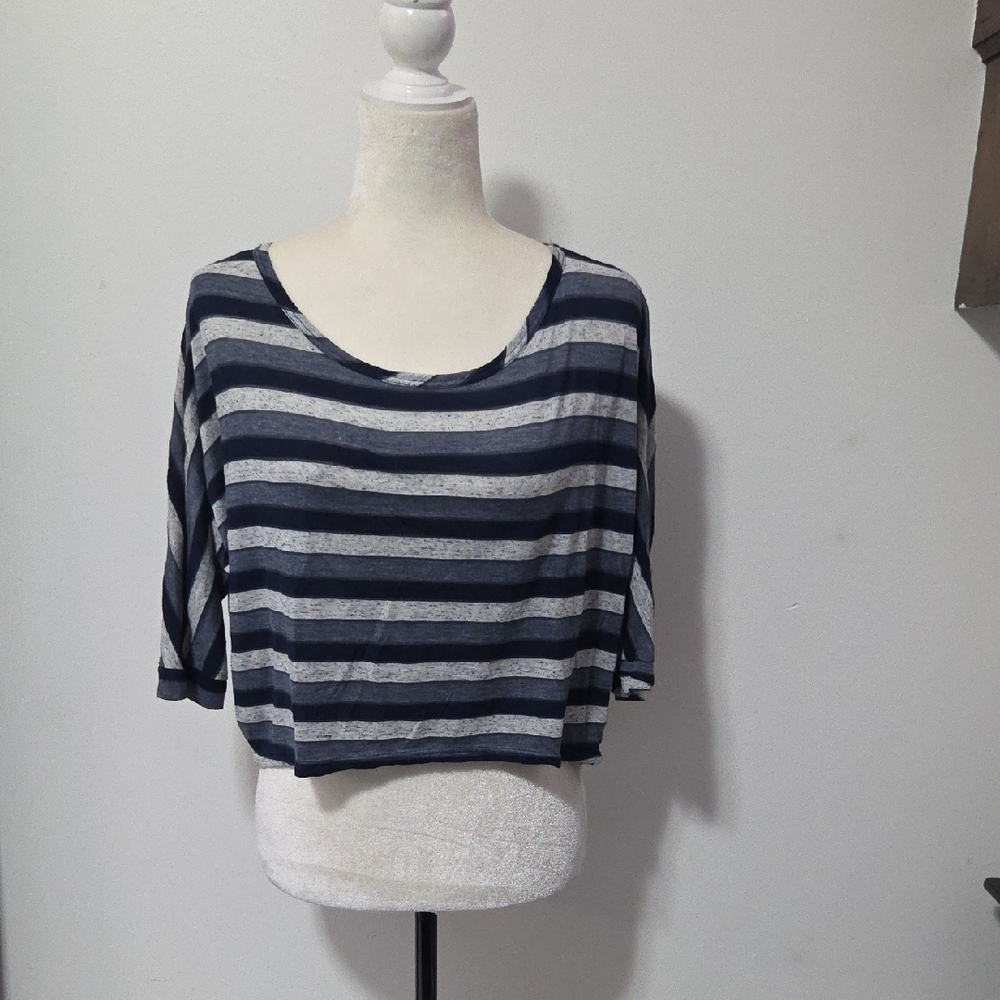 Edge Navy and Gray Striped Crop Batwing Top